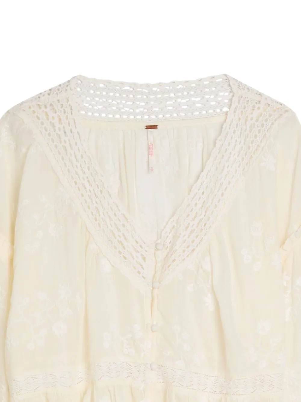 Free People Shirt met geborduurde bloemen - Beige