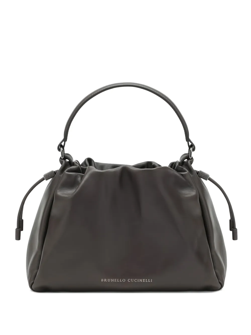 Brunello Cucinelli small Mellow drawstring leather tote bag - Marrone