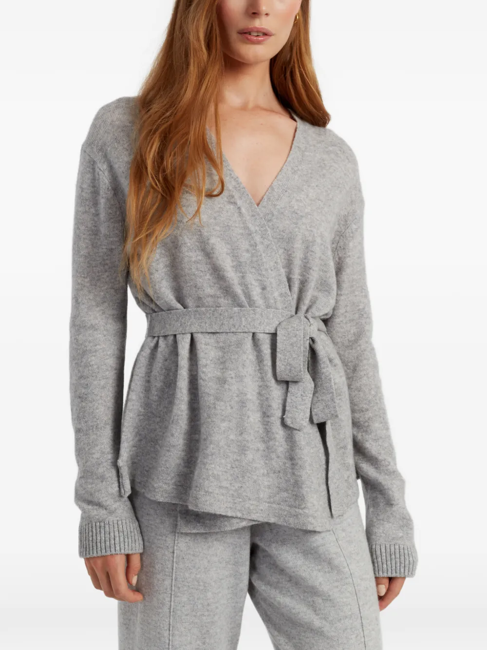 Wrap-Style Tie-Fastening Cardigan