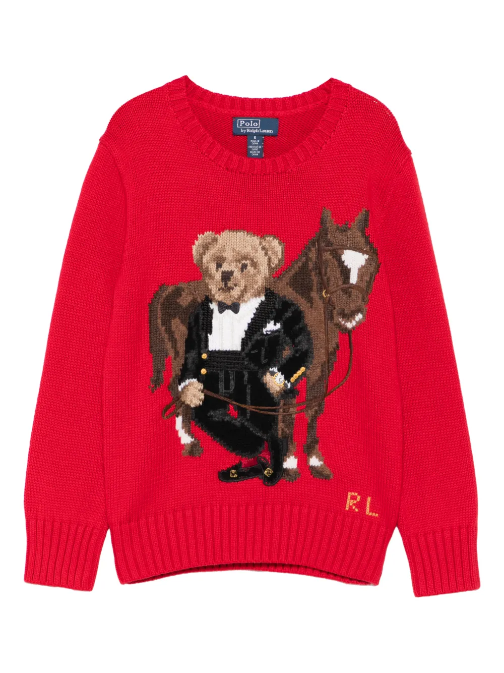 POLO RALPH LAUREN KIDS bear horse sweater - Rosso