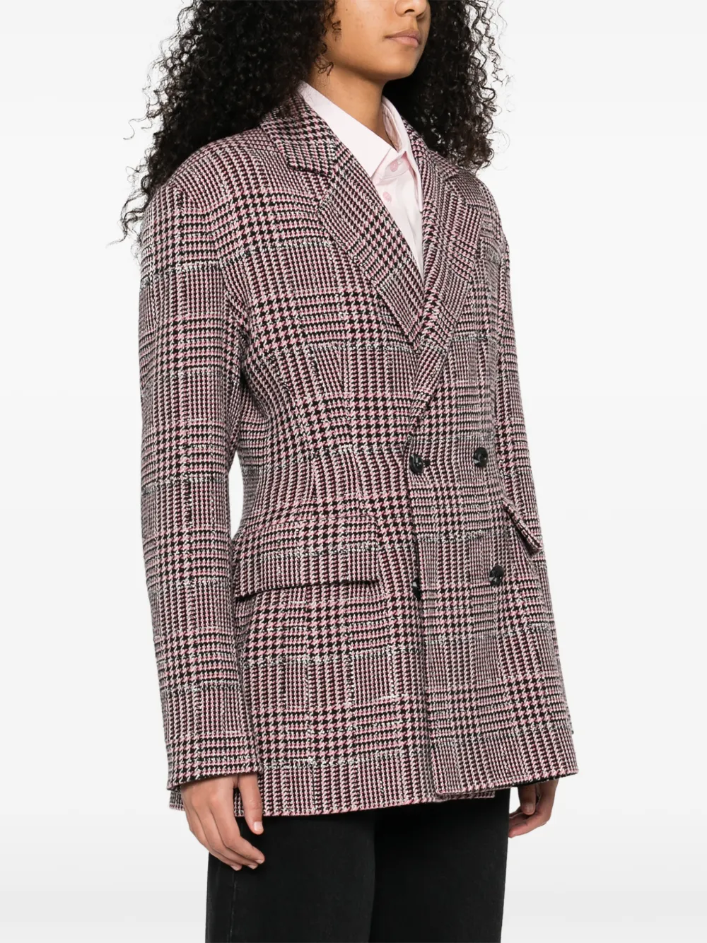  A.m.g. Double-breasted Check-pattern Blazer - Pink 
