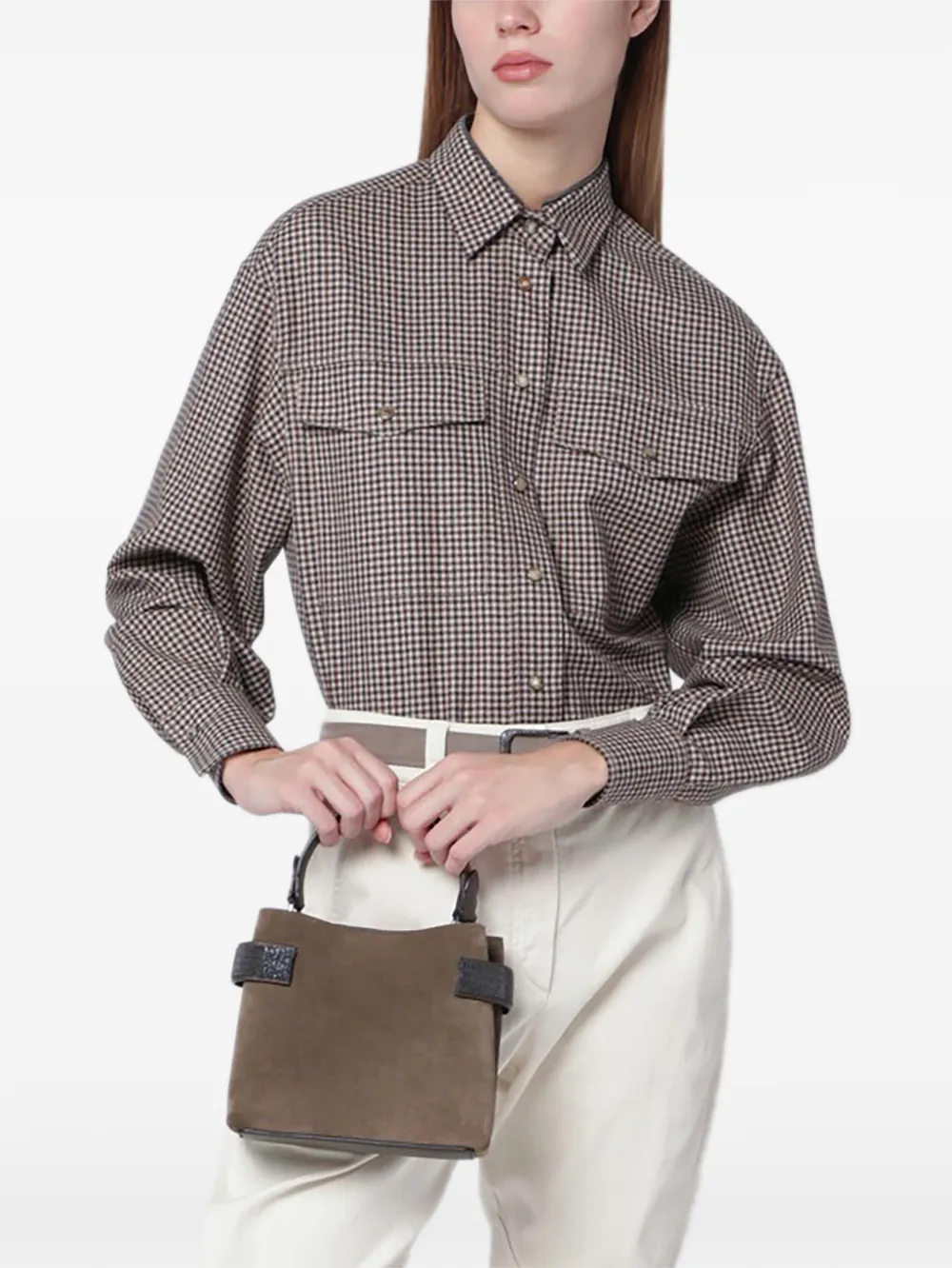 Brunello Cucinelli small Essence strap suede tote bag - Bruin