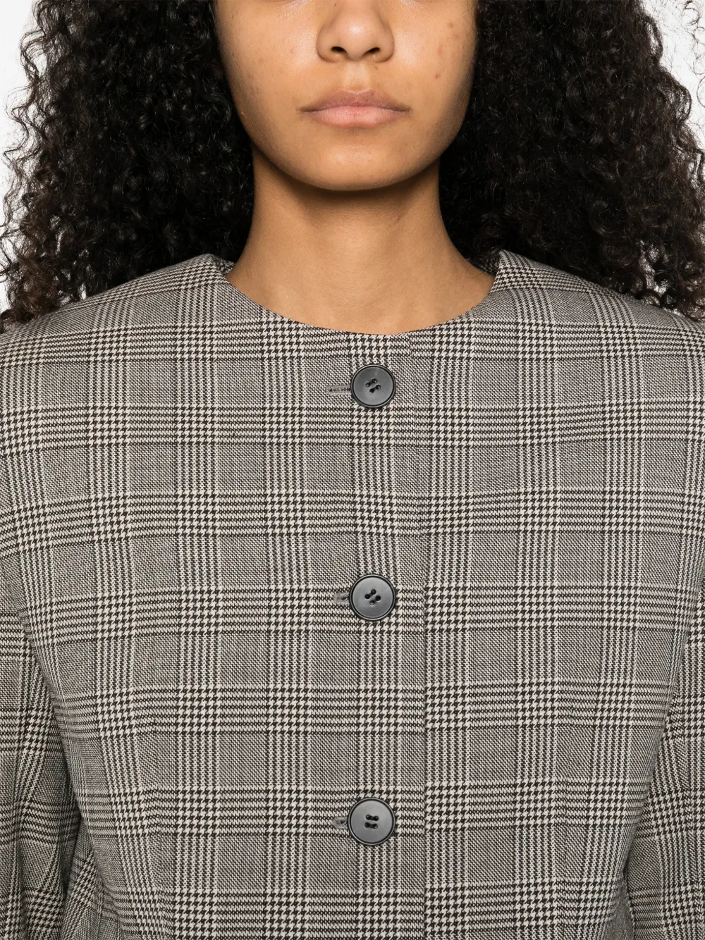 Check-Pattern Button-Fastening Jacket