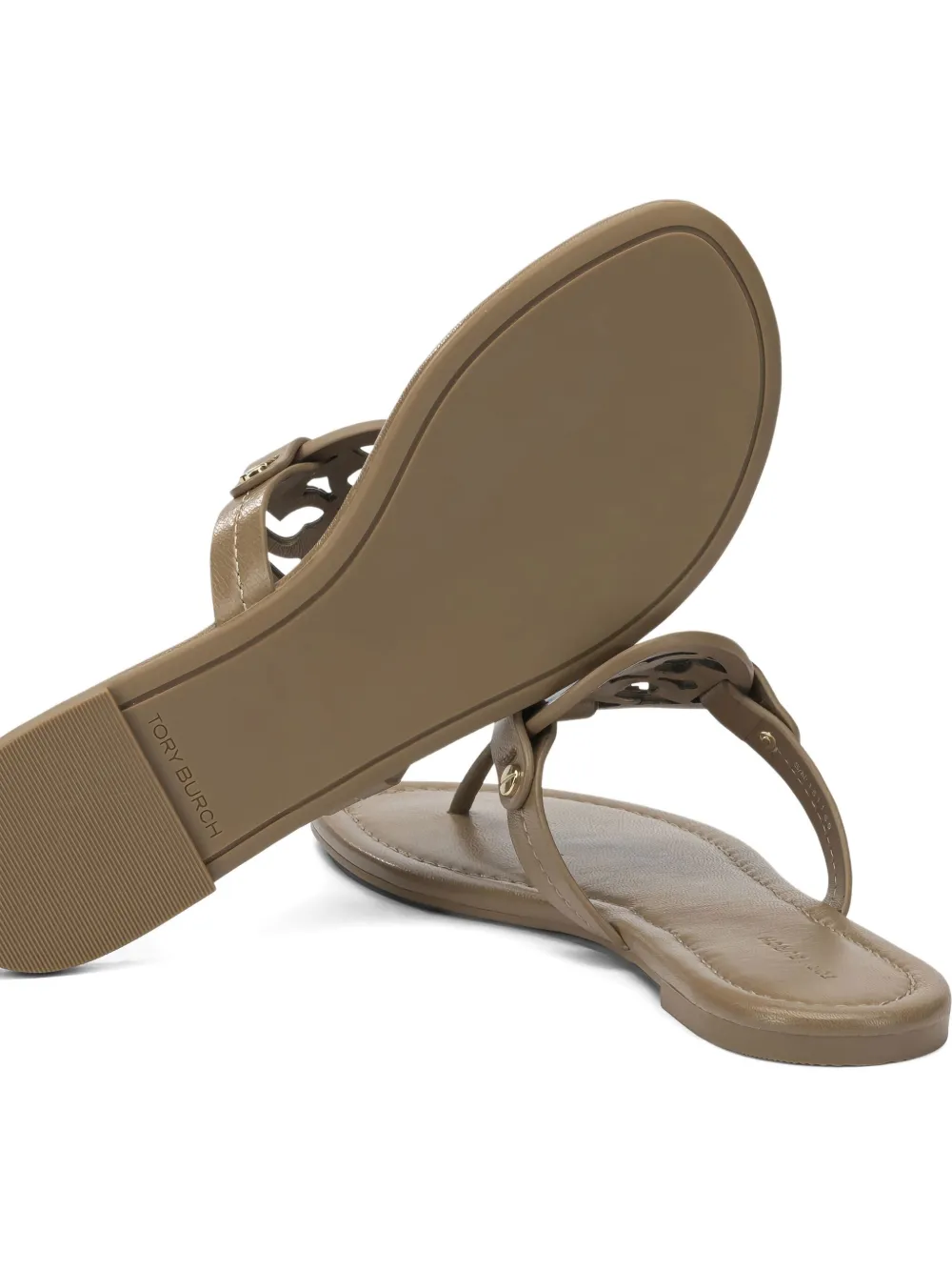 Tory Burch Miller platte leren sandalen met uitgesneden details Bruin