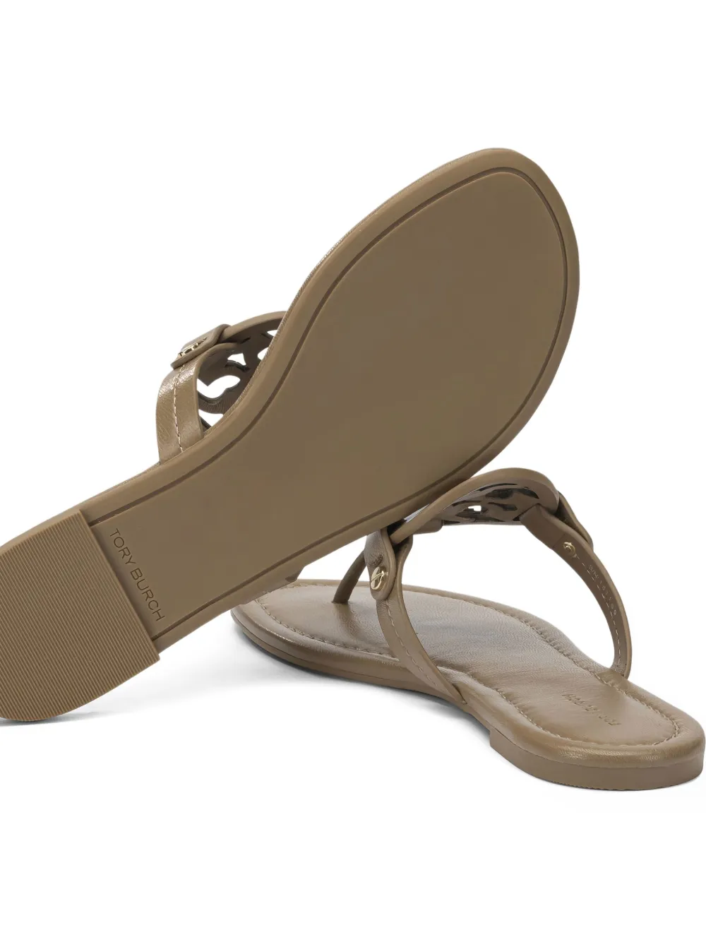 Tory Burch Miller Cut-out Leather Flat Sandals - Brown 