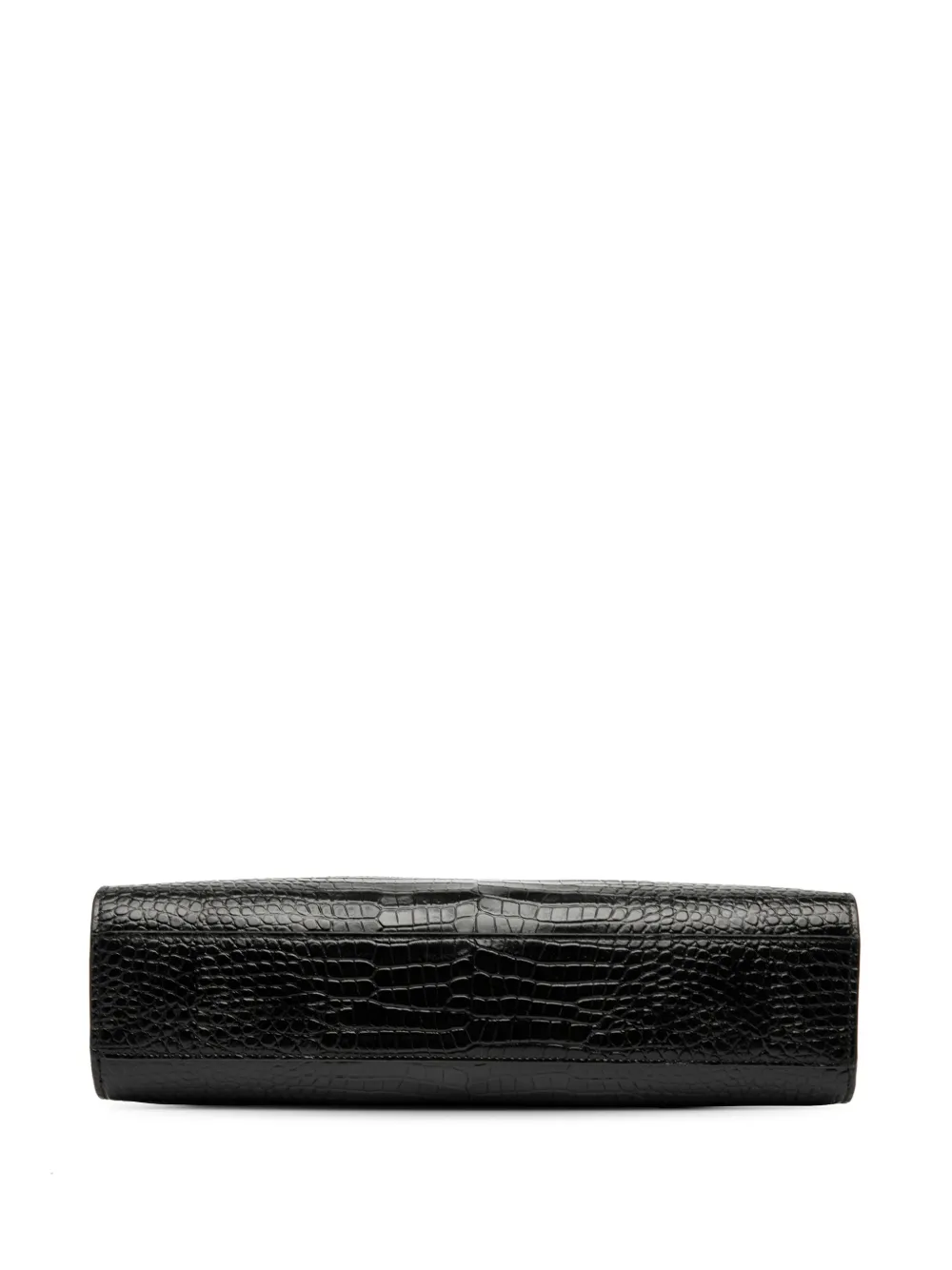 SAINT LAURENT Pre-owned 2021 Medium Shiny Croc Embossed Manhattan Shoulder Bag In Black