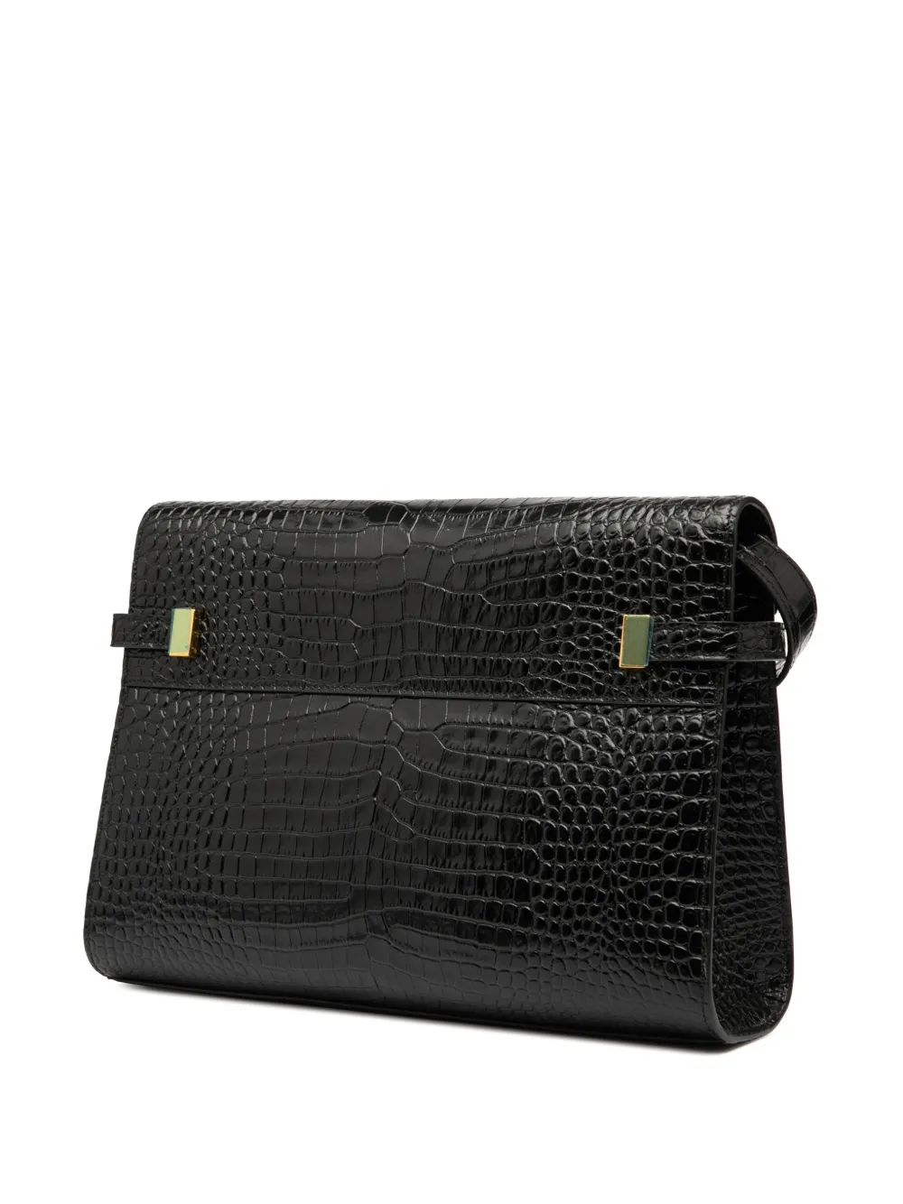 SAINT LAURENT Pre-owned 2021 Medium Shiny Croc Embossed Manhattan Shoulder Bag In Black