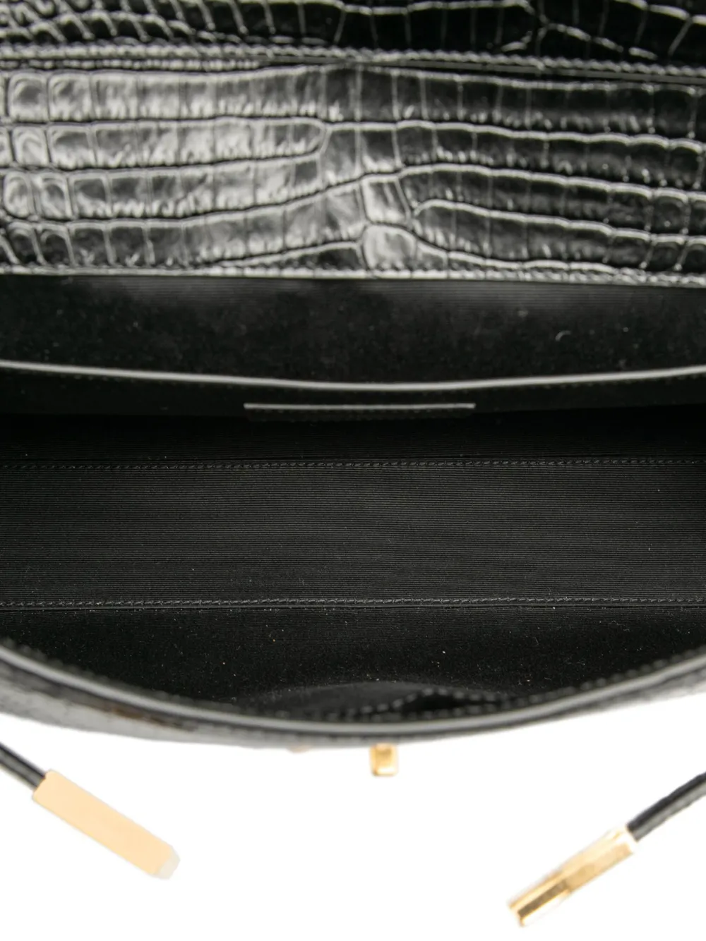 SAINT LAURENT Pre-owned 2021 Medium Shiny Croc Embossed Manhattan Shoulder Bag In Black