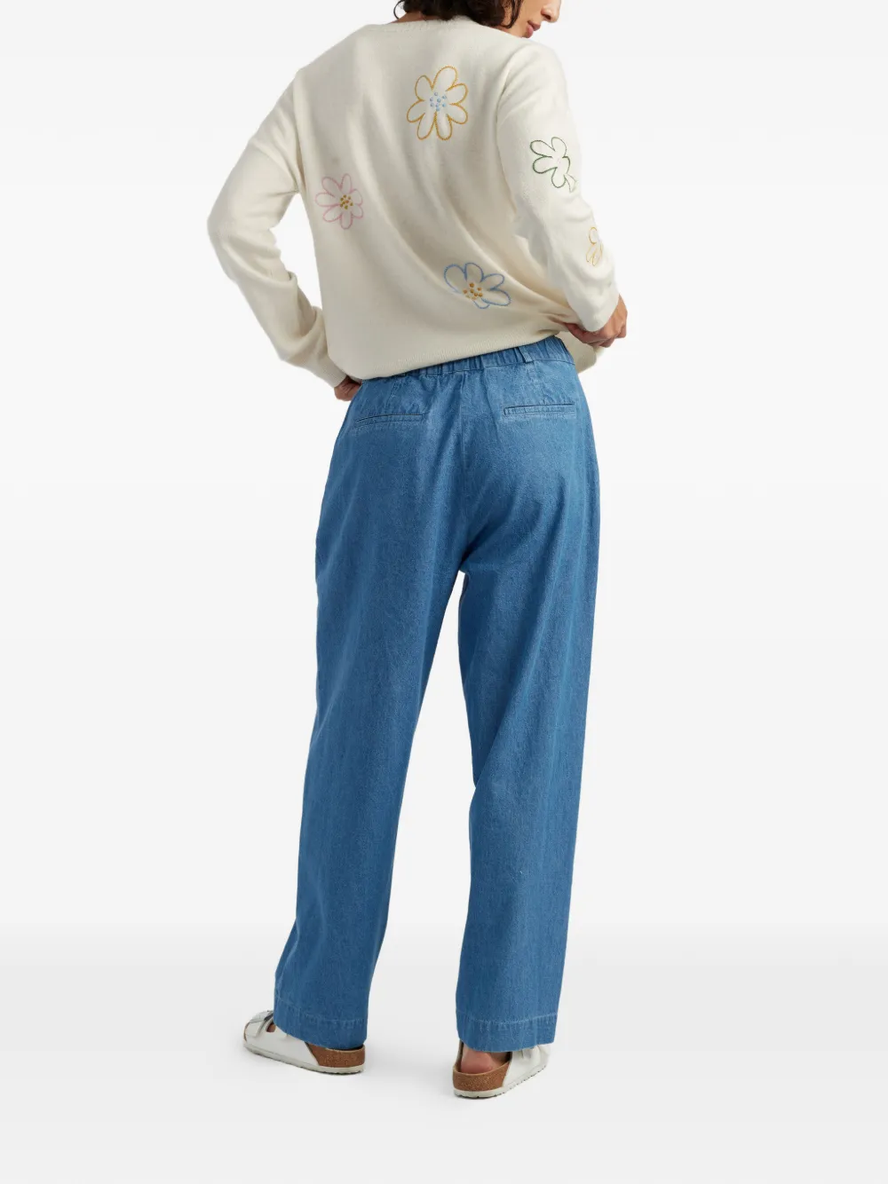 Chinti & Parker Broek met geborduurde madeliefjes Blauw