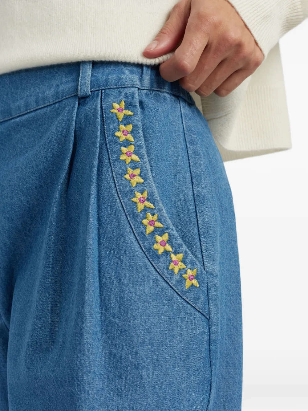 Chinti & Parker Broek met geborduurde madeliefjes Blauw