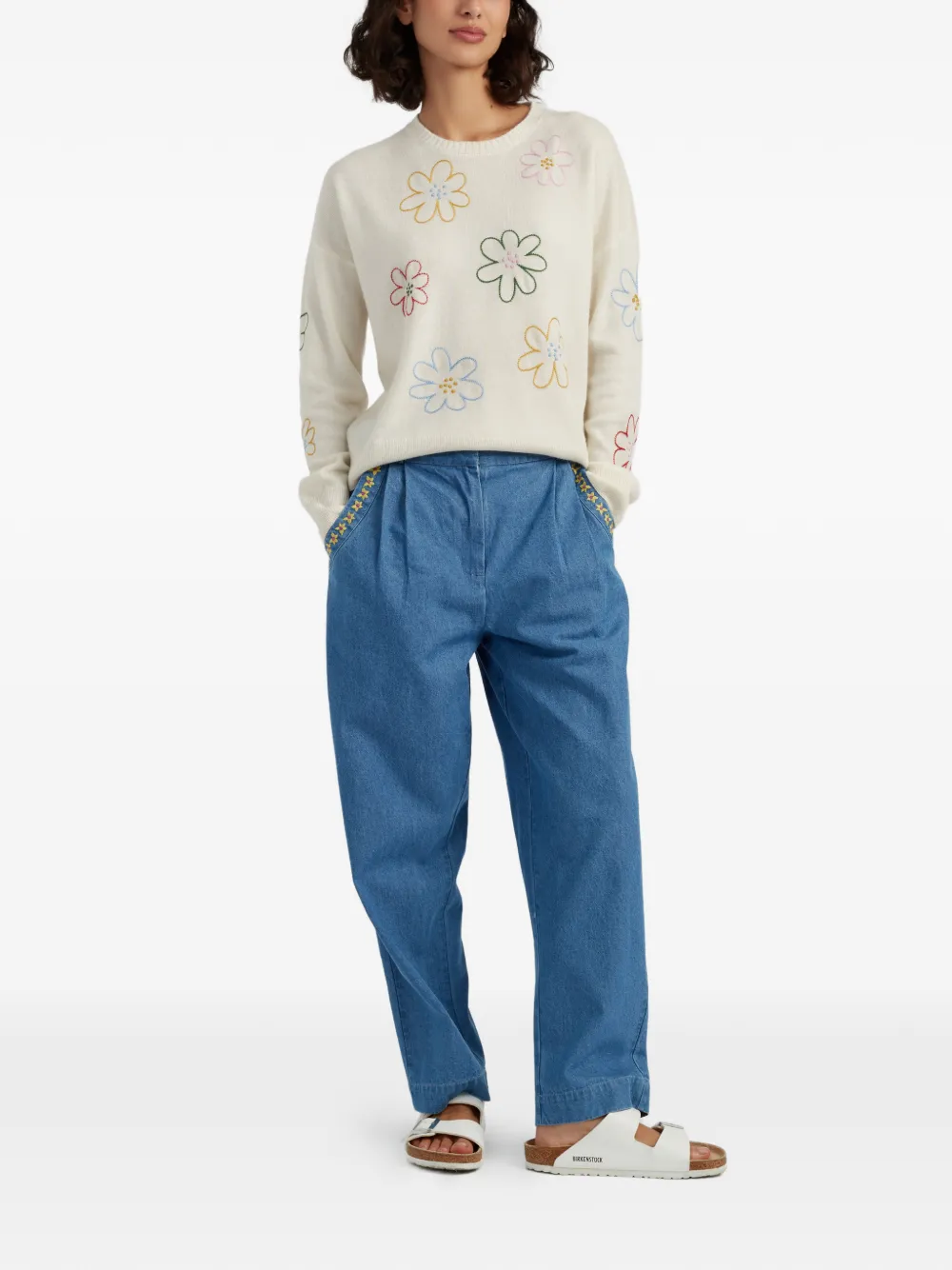 Chinti & Parker Broek met geborduurde madeliefjes Blauw