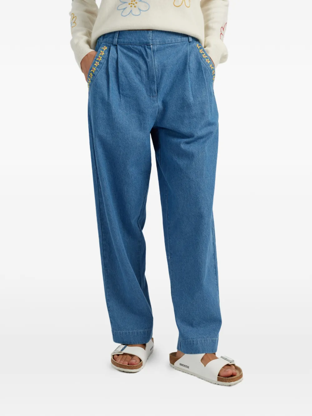Chinti & Parker Broek met geborduurde madeliefjes Blauw