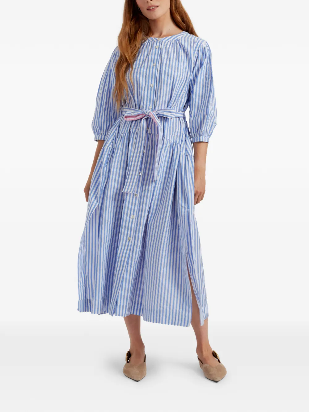 Chinti & Parker Gestreepte jurk met ceintuur Blauw