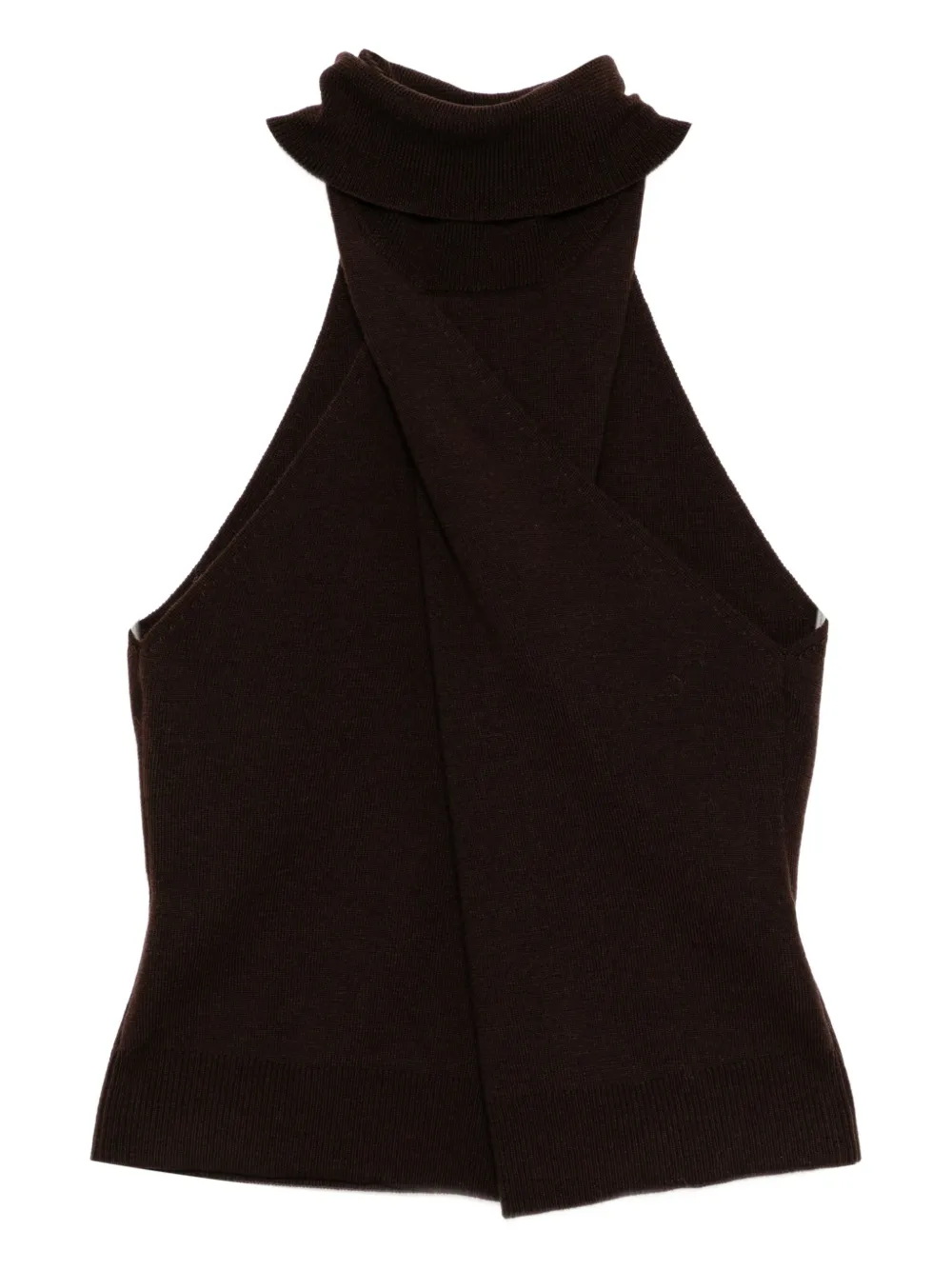 Monse Twisted Roll Neck Top In Brown