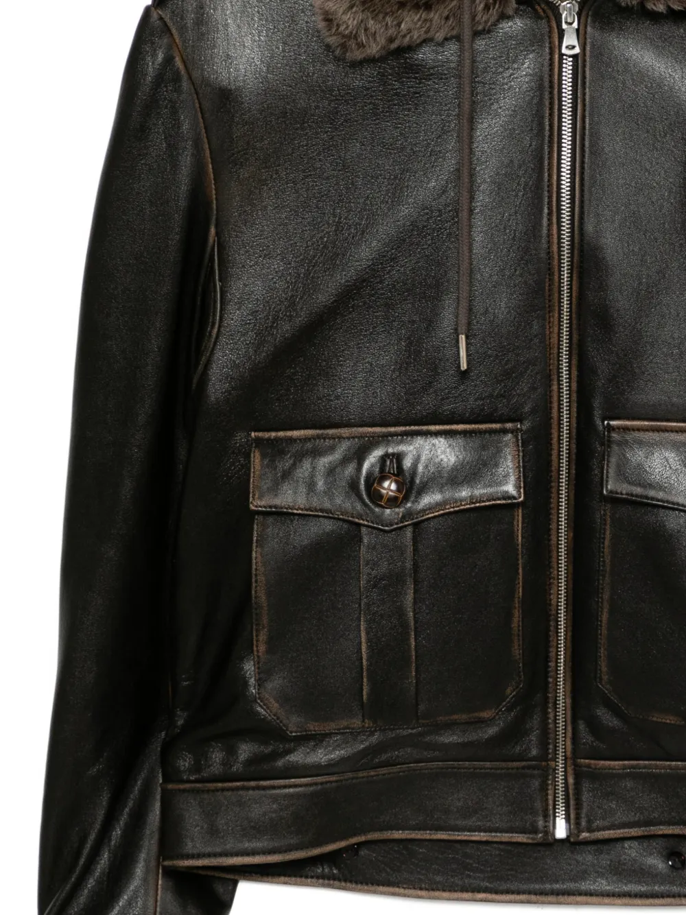  Monse Leather Bomber Jacket - Brown 