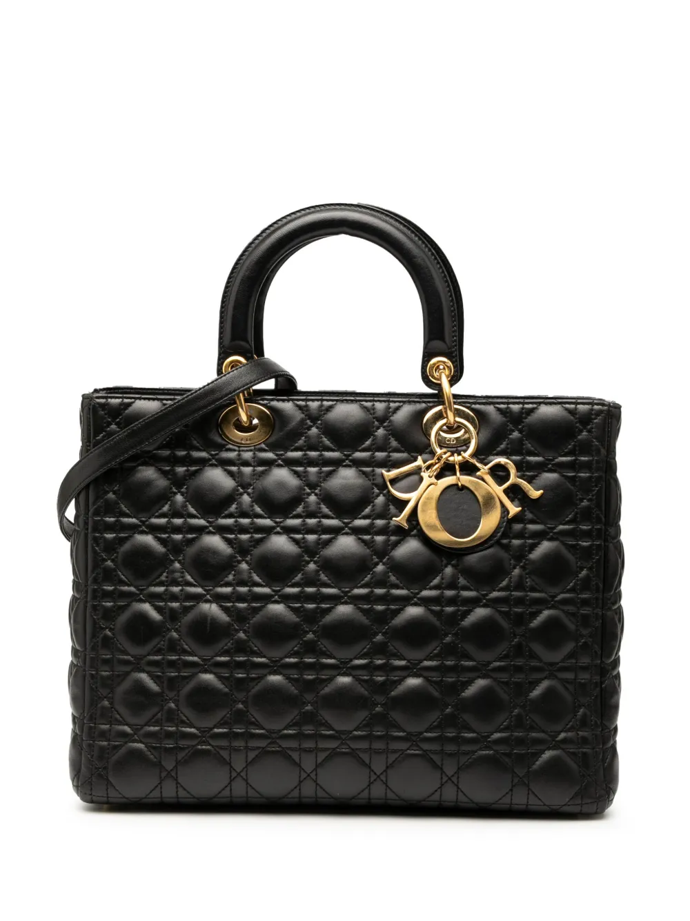 DIOR Pre-owned 2000 Large Lambskin Cannage Lady Satchel In Black