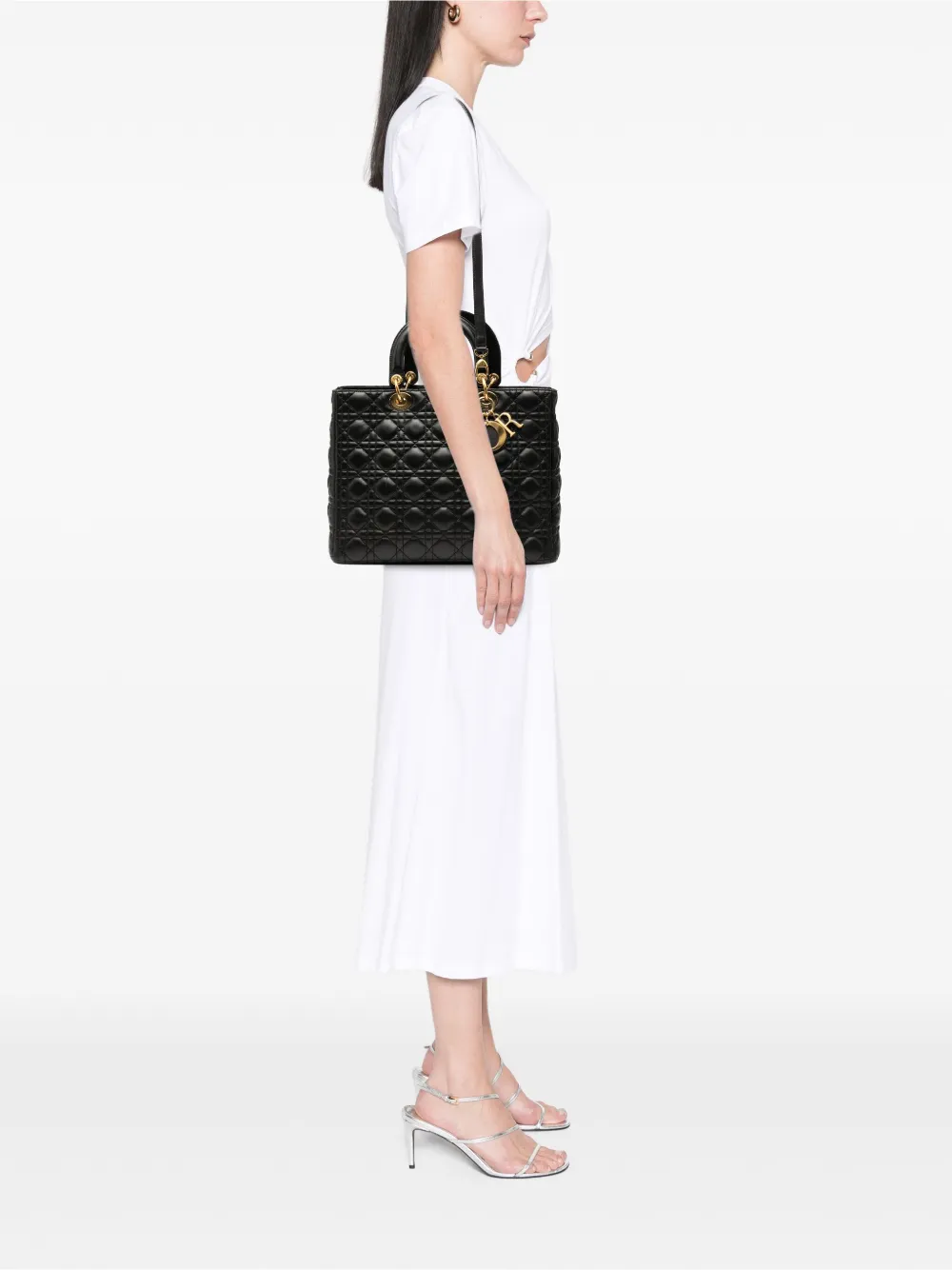 DIOR Pre-owned 2000 Large Lambskin Cannage Lady Satchel In Black