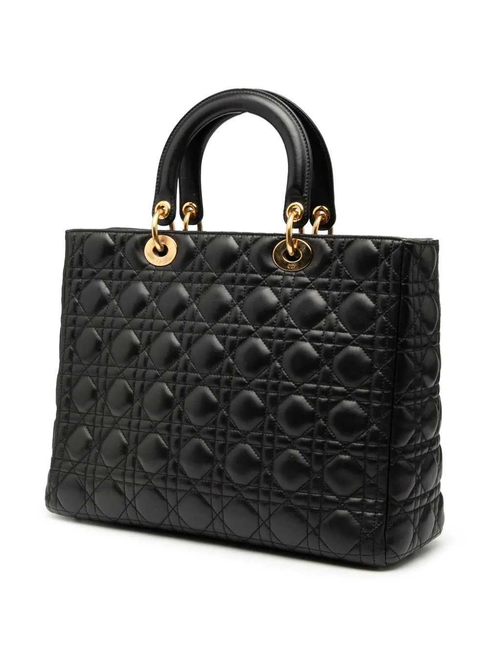 DIOR Pre-owned 2000 Large Lambskin Cannage Lady Satchel In Black