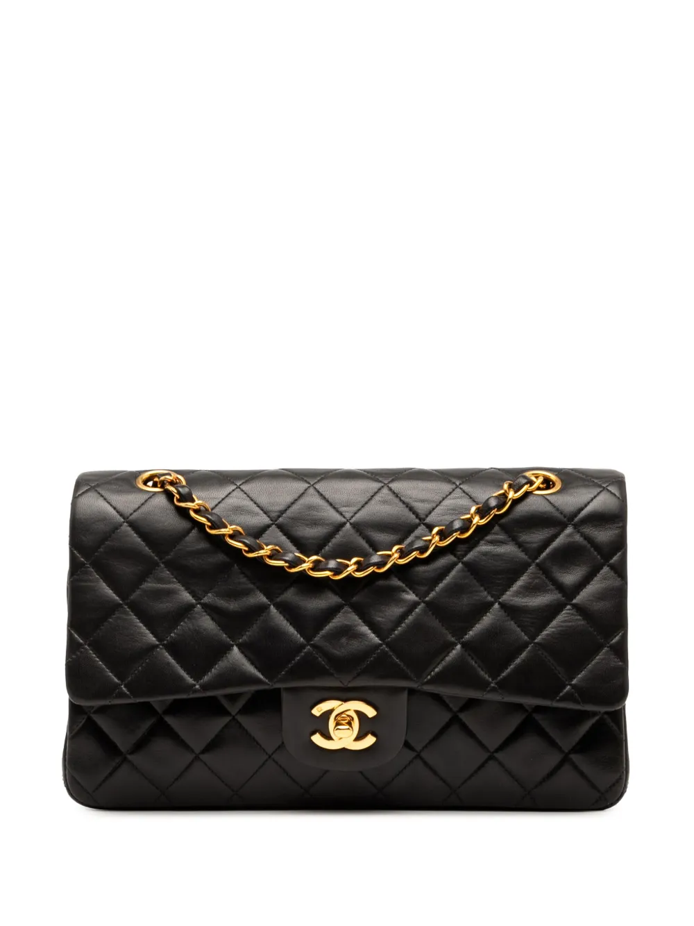 CHANEL Pre-Owned 1994-1996 ミディアム クラシック ラムスキン ダブルフラップ ショルダーバッグ - ブラック CHANEL Pre-Owned 1994-1996 ミディアム クラシック ラムスキン ダブルフラップ ショルダーバッグ - ブラック