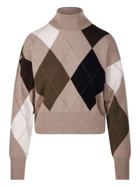 Nude argyle-pattern turtleneck sweater
