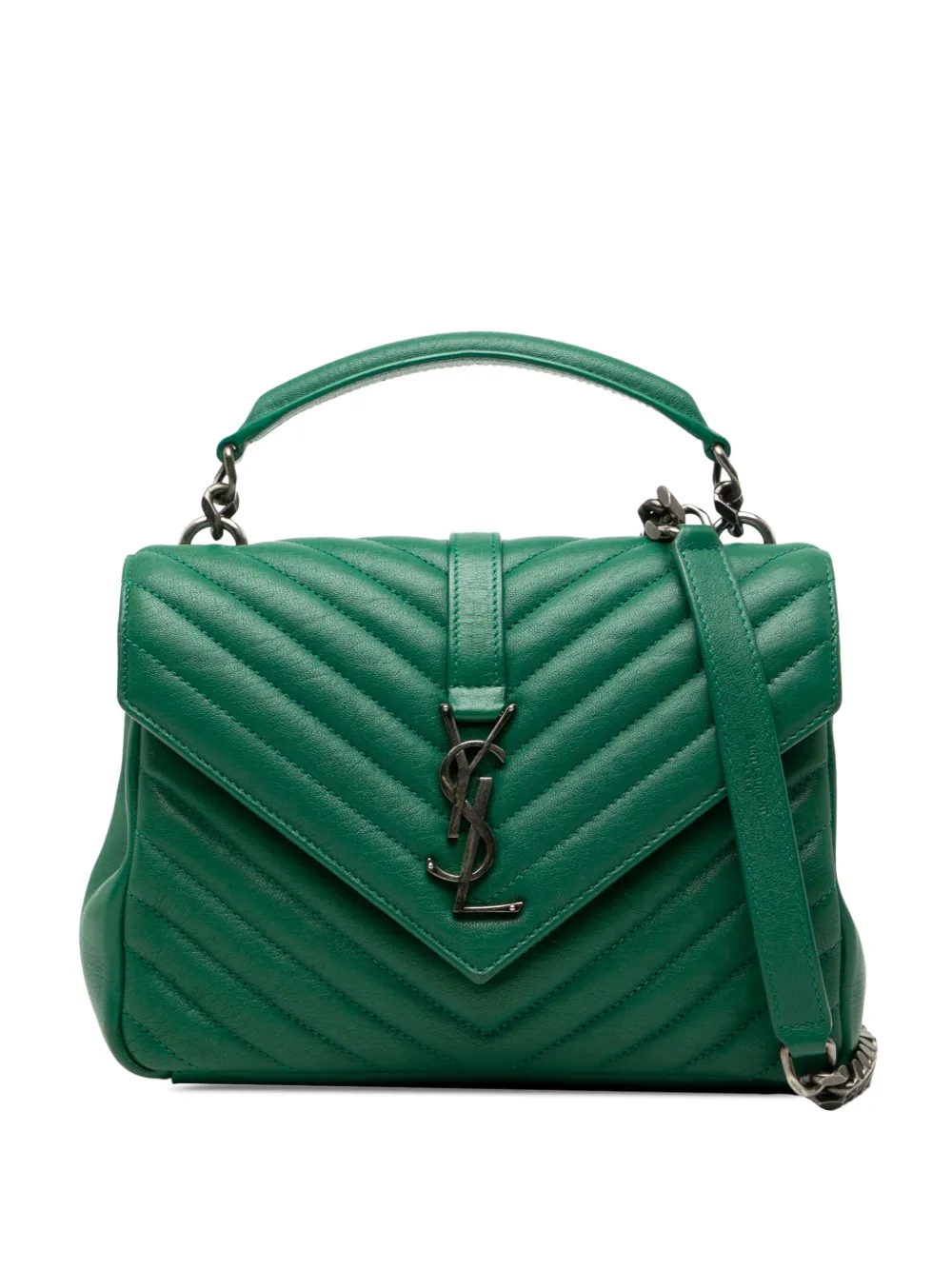 Saint Laurent Pre-Owned 2018 Medium Quilted Chevron Sheepskin College satchel | Green | Image 1