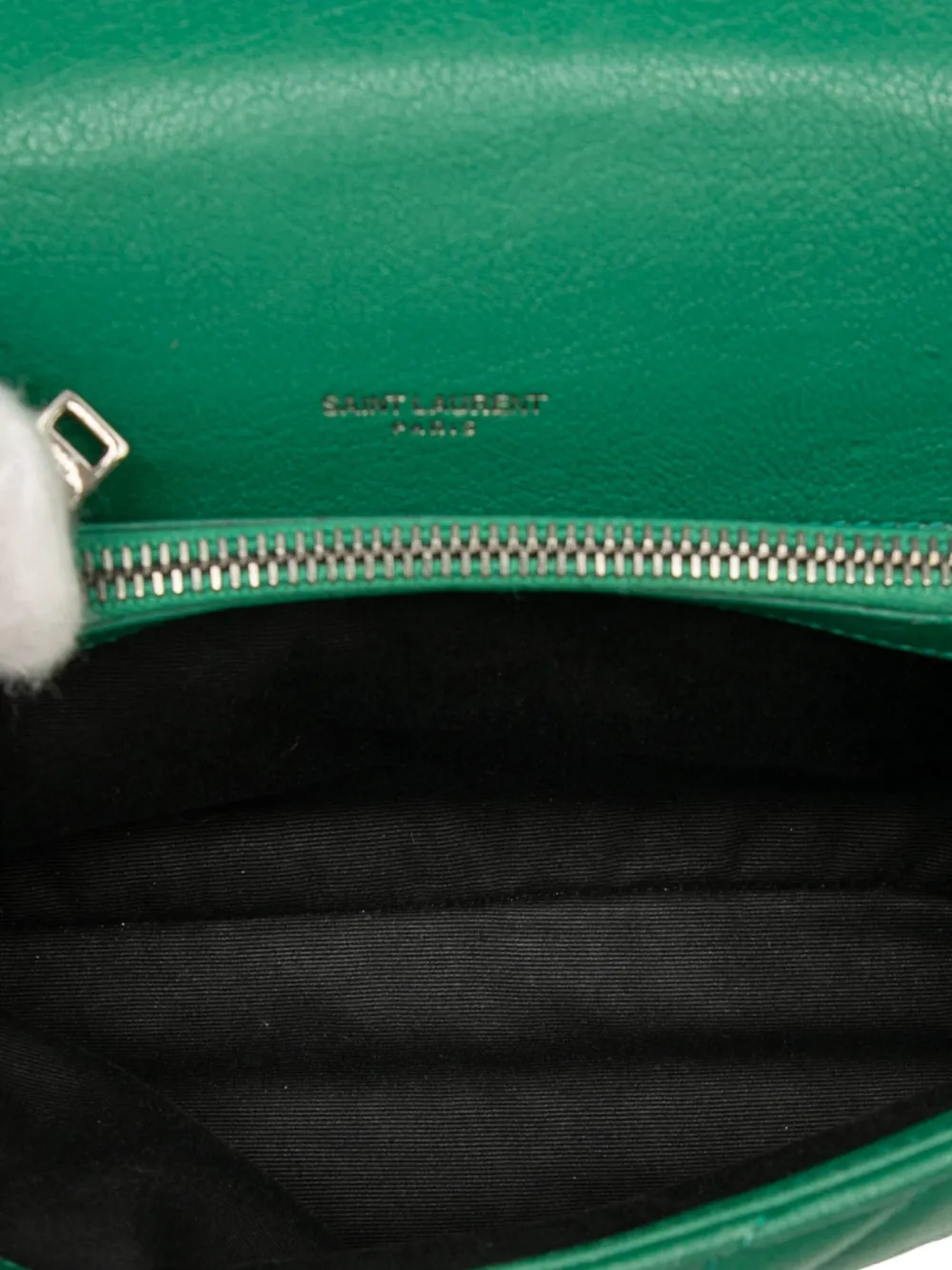 Pre-owned Saint Laurent 2018 Medium Quilted Chevron Sheepskin College Satchel In Green