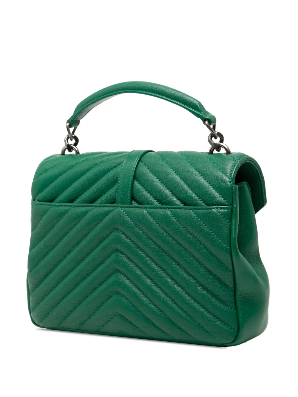 Pre-owned Saint Laurent 2018 Medium Quilted Chevron Sheepskin College Satchel In Green