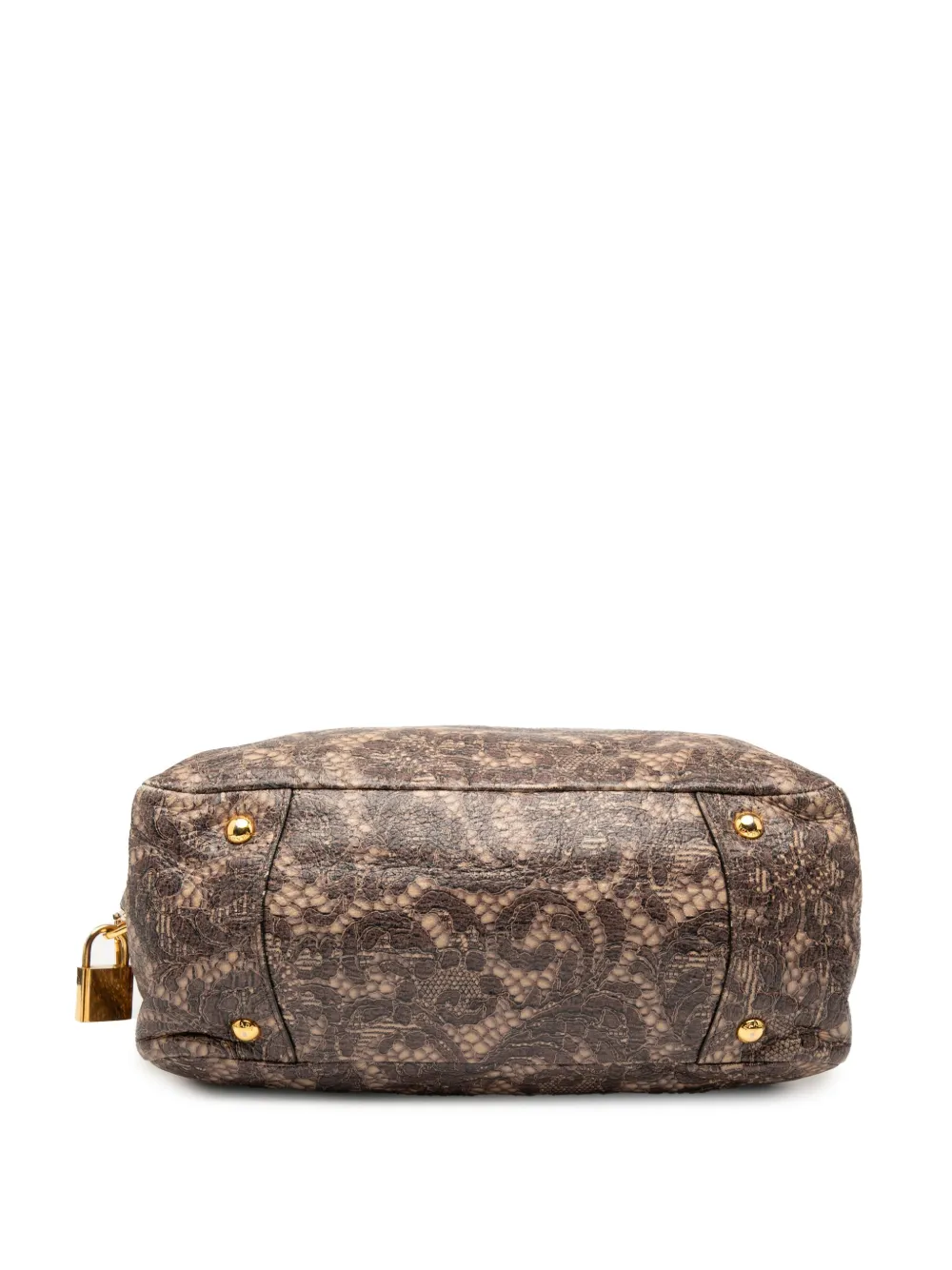 Pre-owned Prada 2000-2013 Cervo Lux Lace Print Bauletto Handbag In Brown