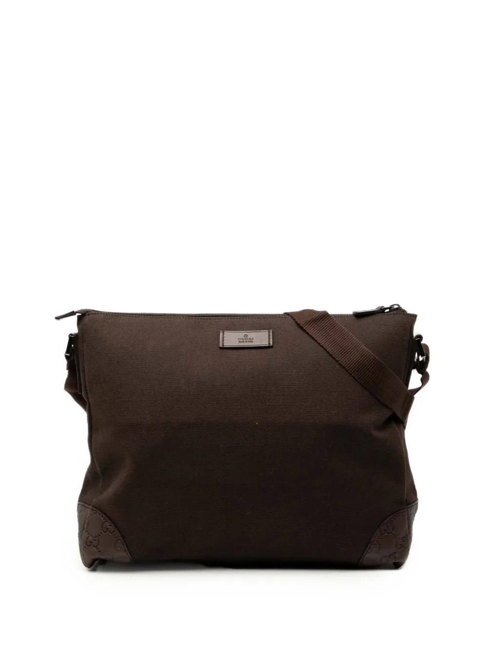 Pre-owned Gucci 2000-2015 Ssima Trimmed Canvas Crossbody Bag In Brown