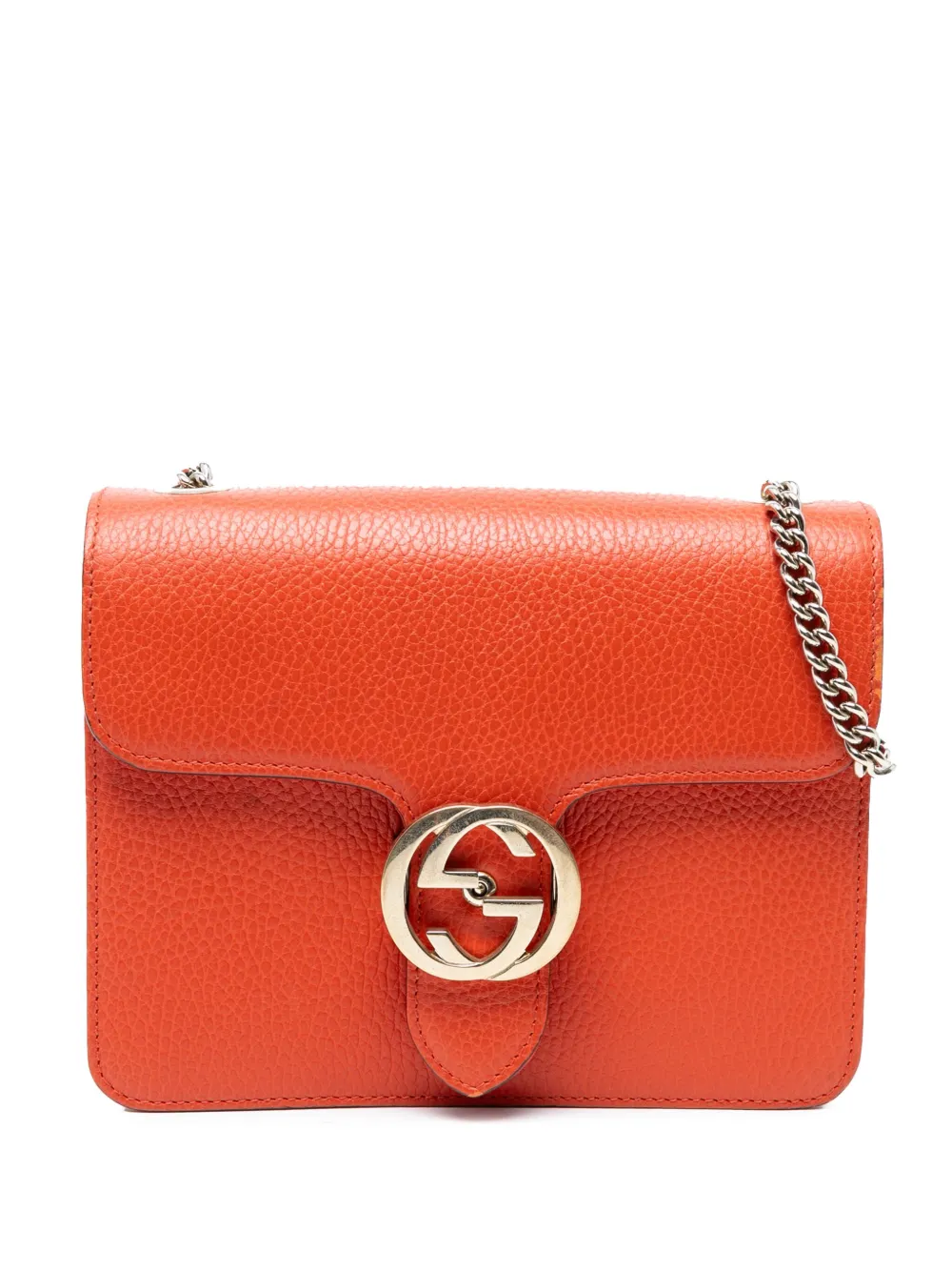 Pre-owned Gucci 2016-2025 Small Dollar Calfskin Interlocking G Crossbody Bag In Orange