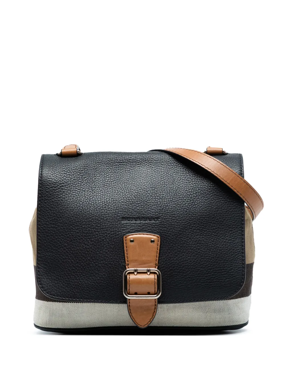 BURBERRY Pre-owned 2021-2025 Mega Check Canvas And Grainy Calfskin Shellwood Crossbody Bag In Black