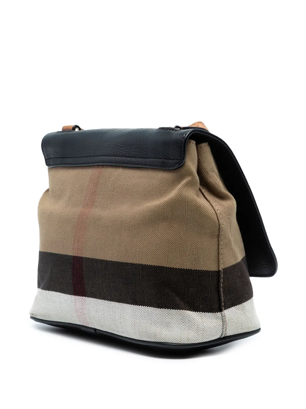 BURBERRY Pre-owned 2021-2025 Mega Check Canvas And Grainy Calfskin Shellwood Crossbody Bag In Black