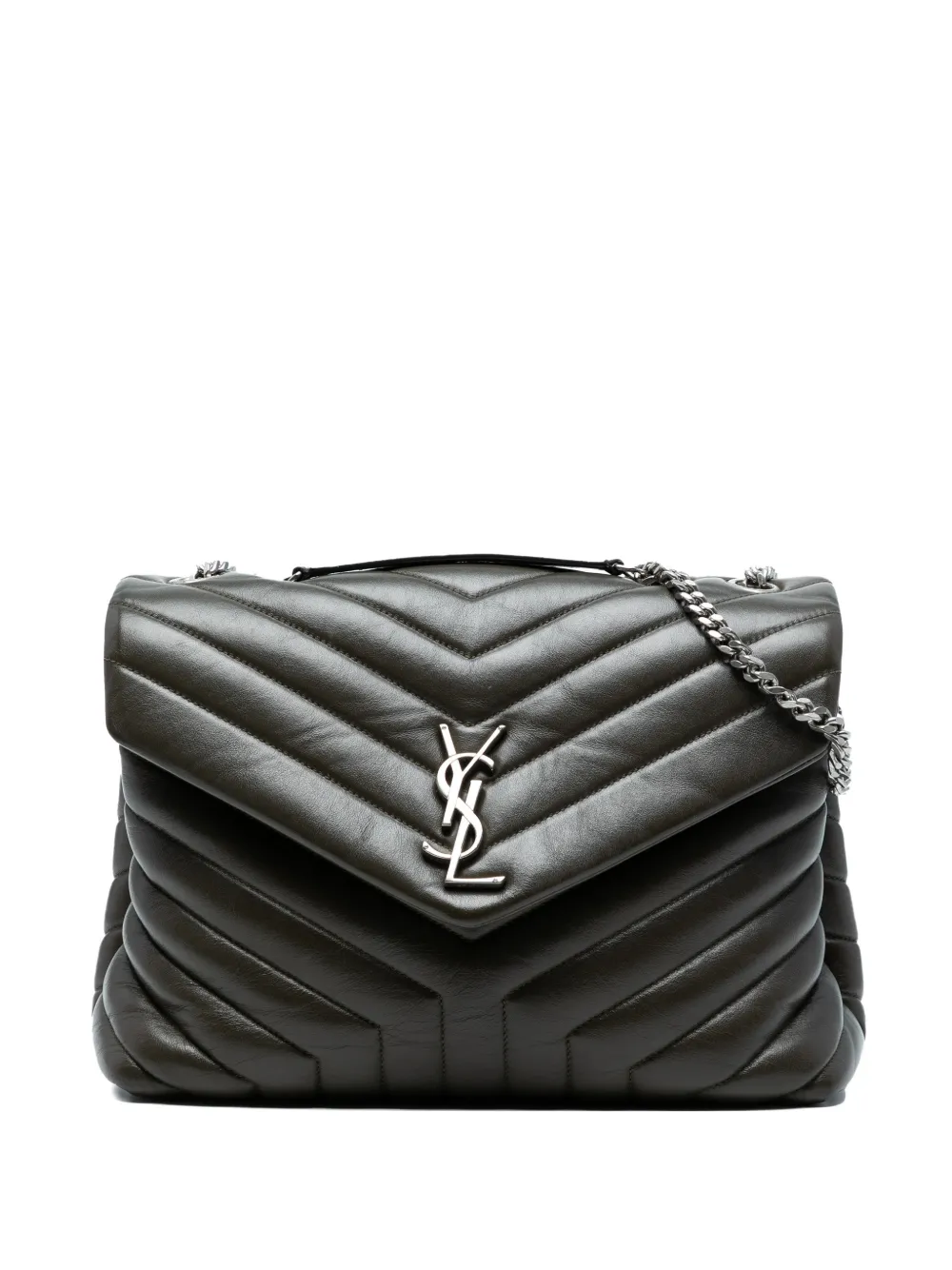 SAINT LAURENT Pre-owned 2017 Medium Matelasse Leather Monogram Loulou Chain Bag Shoulder Bag In Green