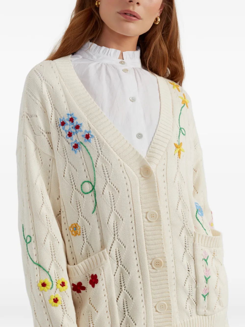 Chinti & Parker Vest met geborduurde bloemen Beige