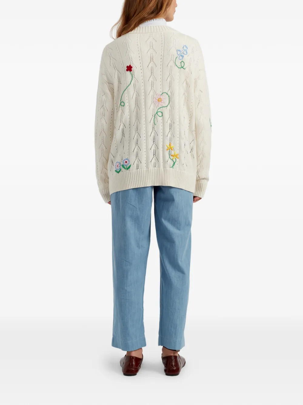 Chinti & Parker Vest met geborduurde bloemen Beige