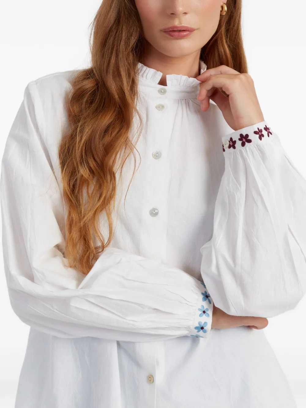 Flower-Embroidered Shirt