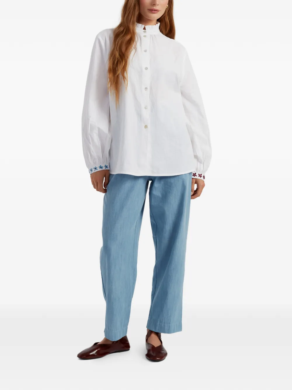 Flower-Embroidered Shirt