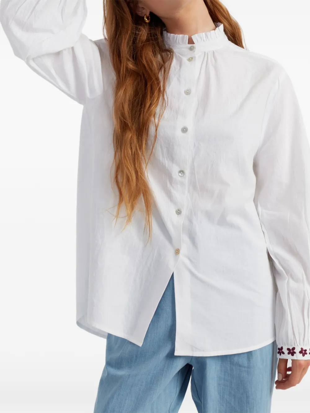Flower-Embroidered Shirt