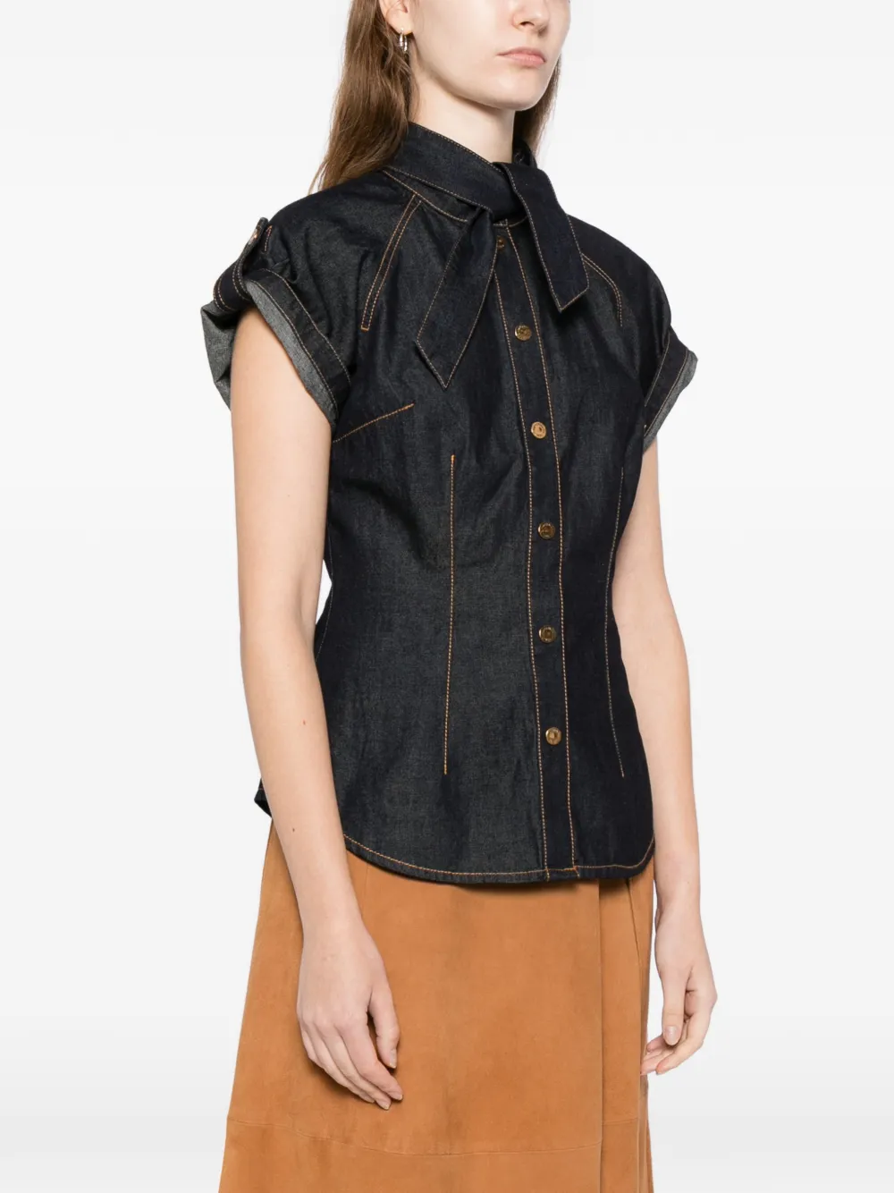 ZIMMERMANN Denim blouse met gestrikte hals Blauw