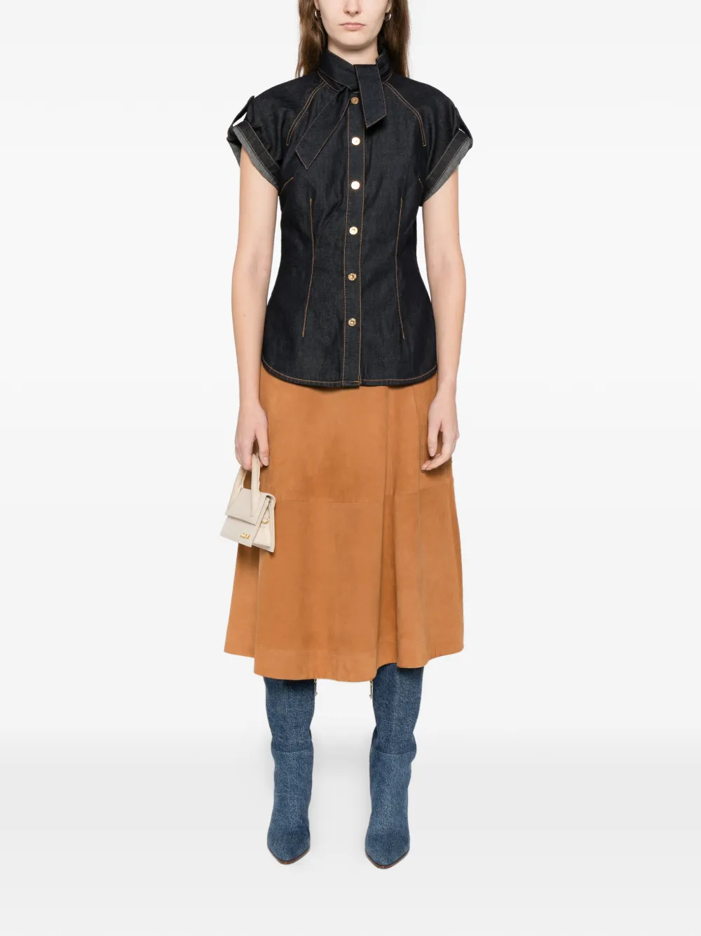 ZIMMERMANN denim tie neck shirt - Blauw