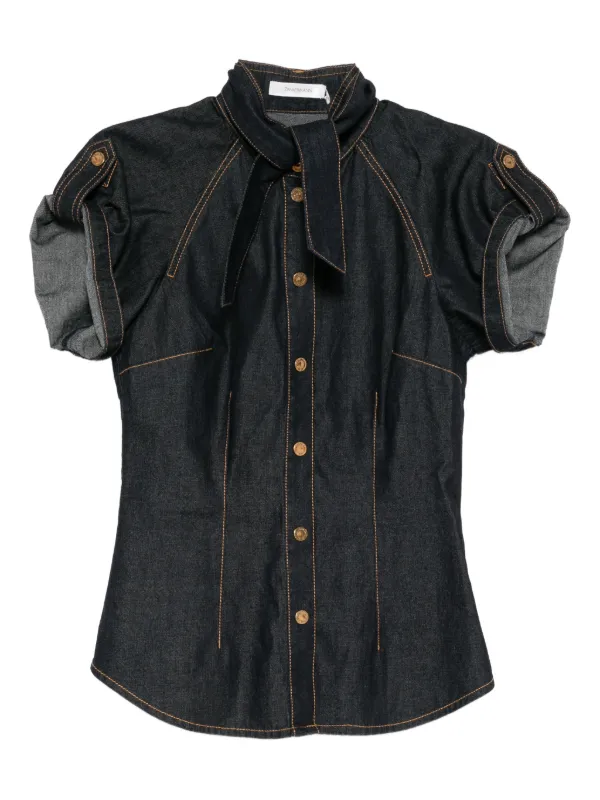 Zimmermann Denim Tie Neck Shirt in Blue