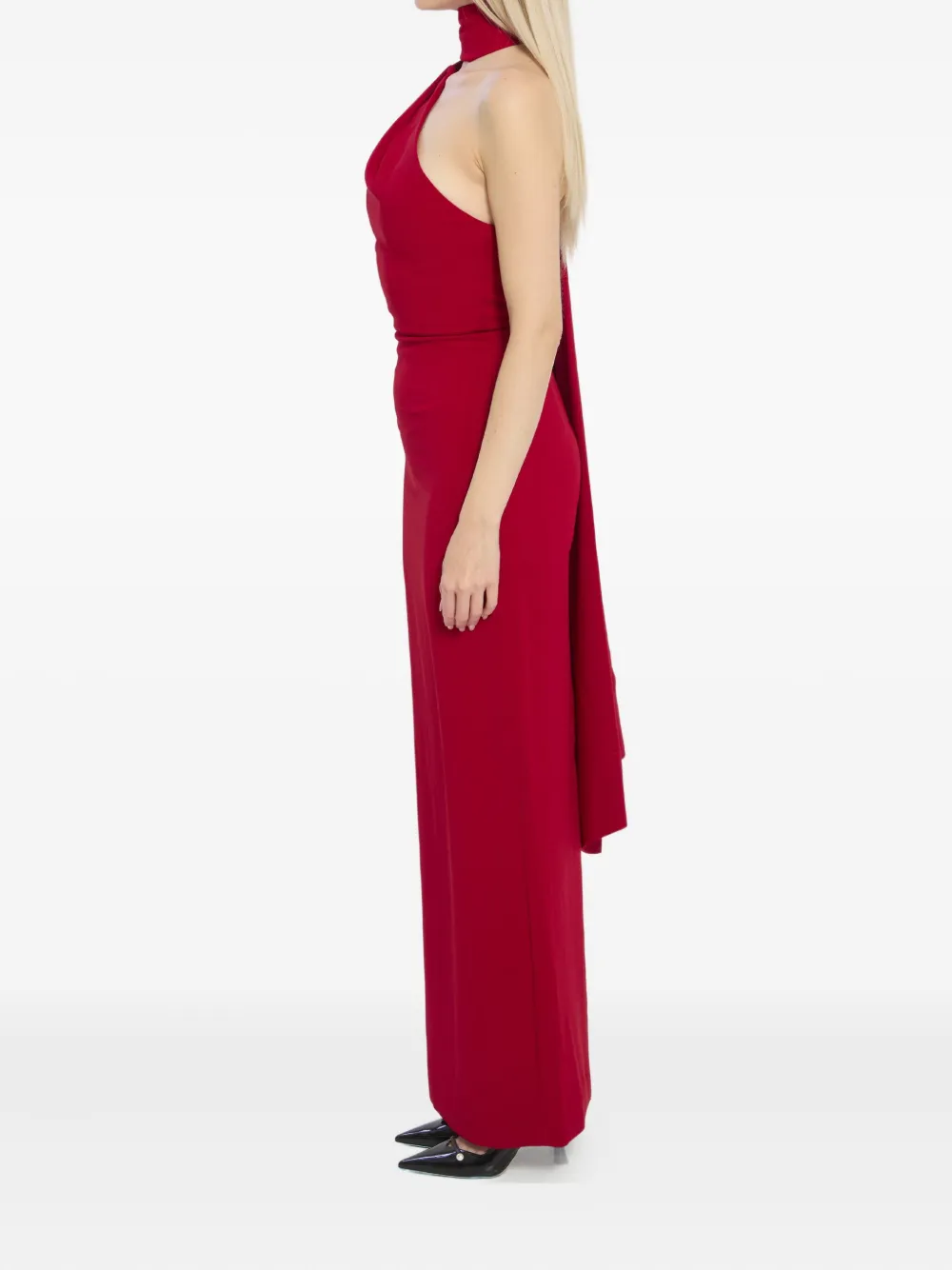 Solace London Demi One-shoulder Draping Maxi Dress In Red