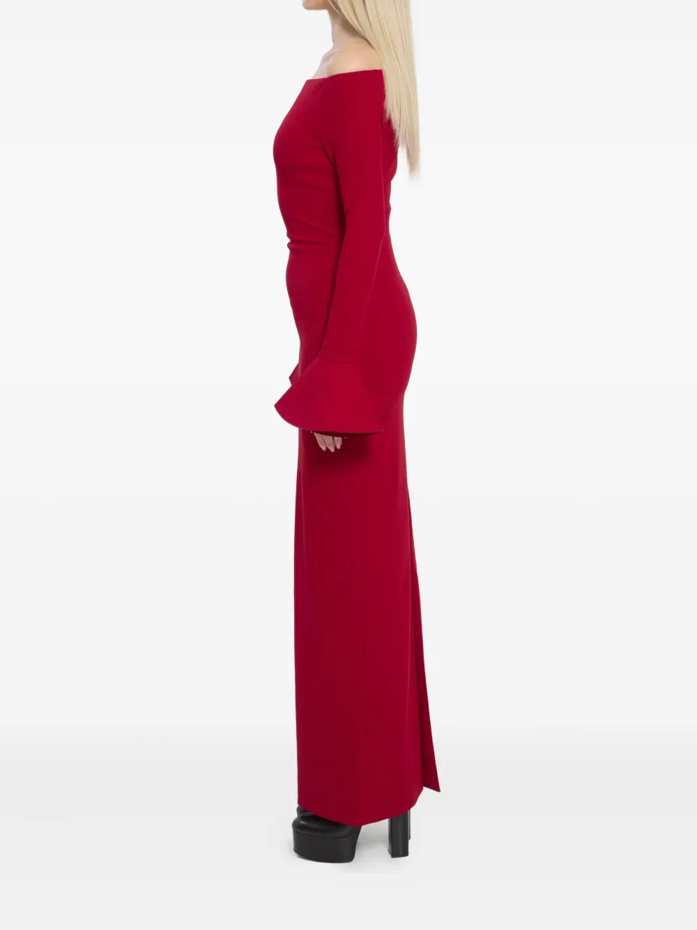 Solace London Anica Flared-cuffs Maxi Dress In Red