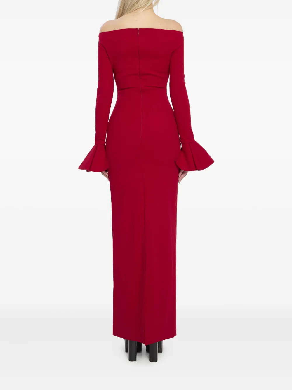 Solace London Anica Flared-cuffs Maxi Dress In Red