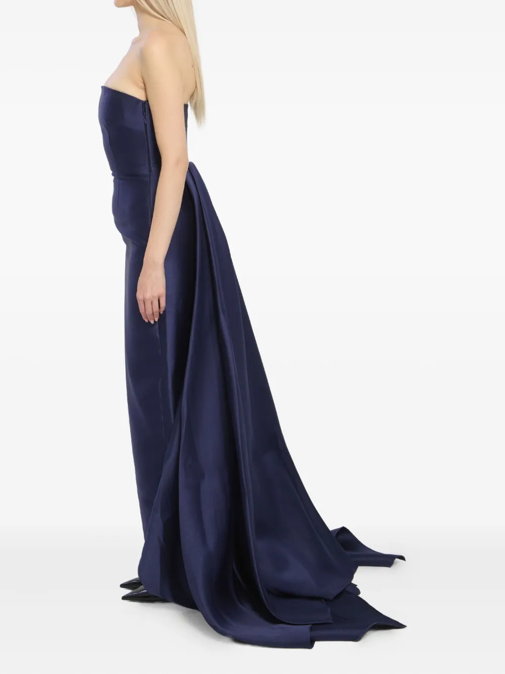 Solace London Imani Strapless Pleated Twill Gown In Purple