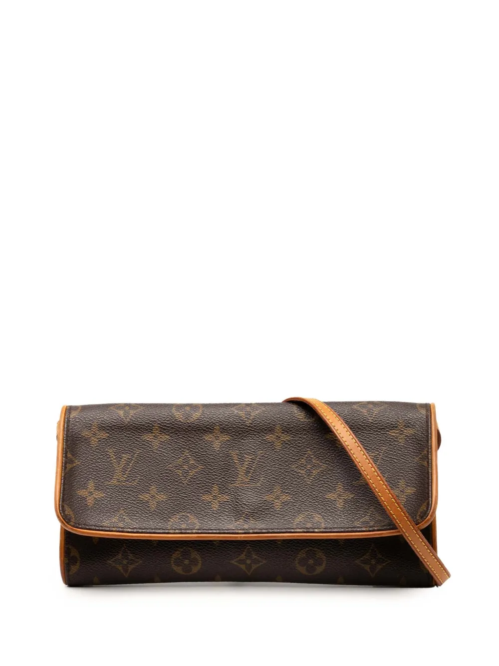 Pre-owned Louis Vuitton 2000 Monogram Pochette Twin Gm Crossbody Bag In Brown