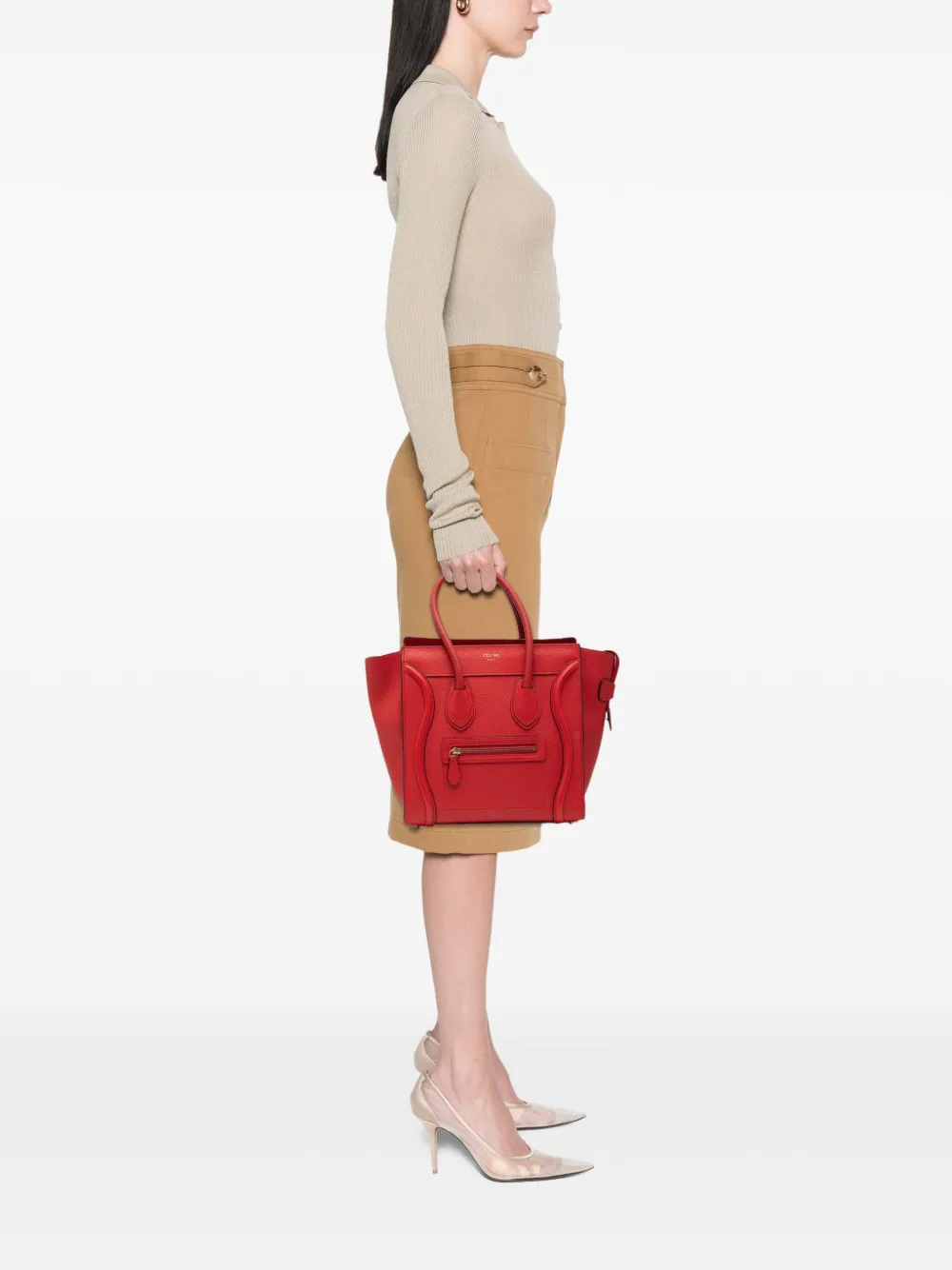 CELINE Pre-owned 2014 Micro Calfskin Luggage Tote Handbag In Red