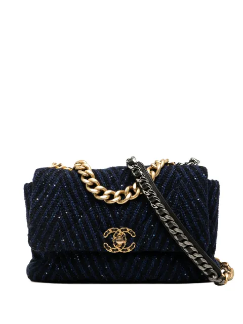 CHANEL Pre-Owned 2020 Large Chevron Tweed Sequin 19 Flap satchel