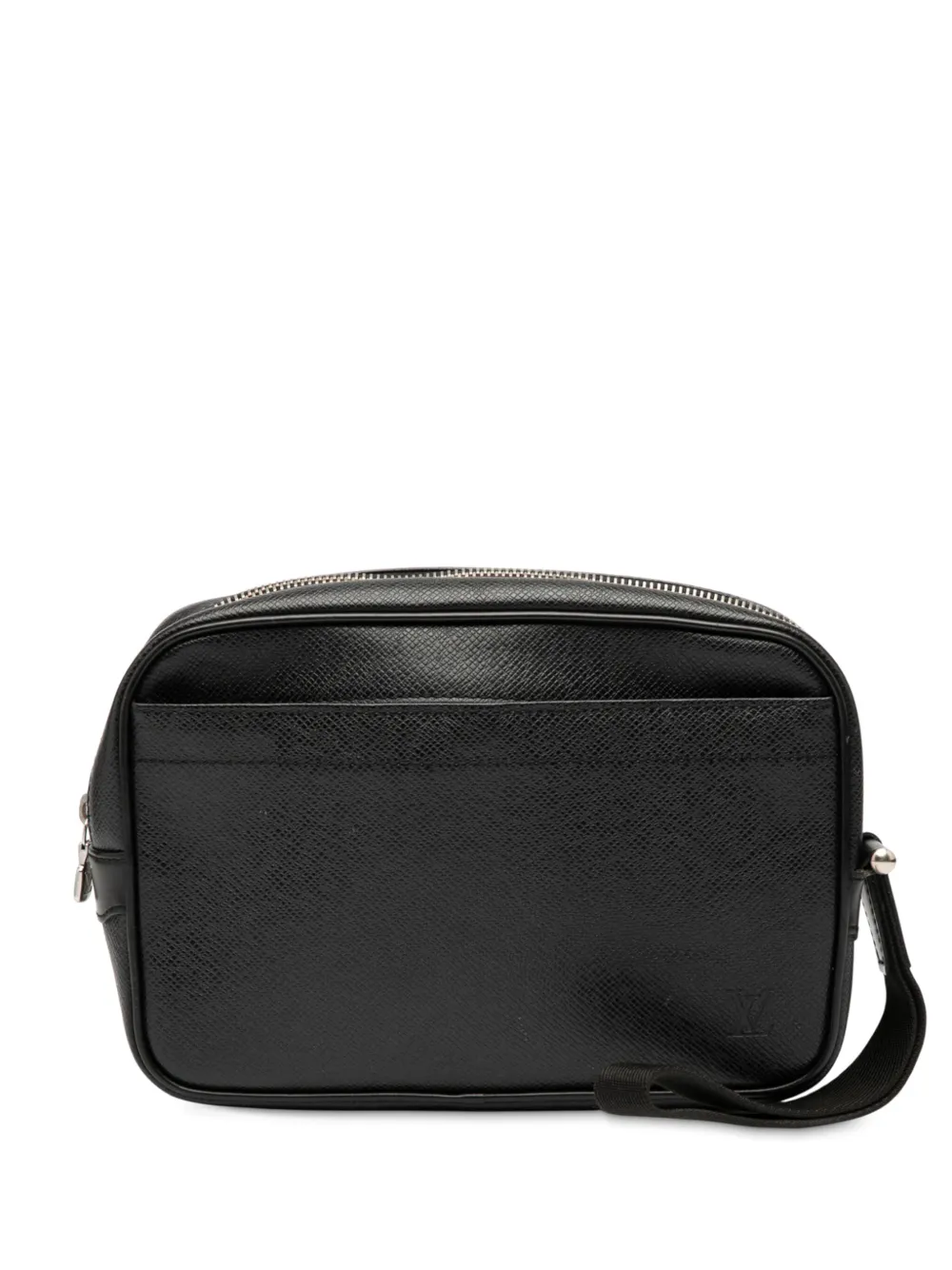 Pre-owned Louis Vuitton 2000 Taiga Pochette Kaluga Clutch Bag In Black