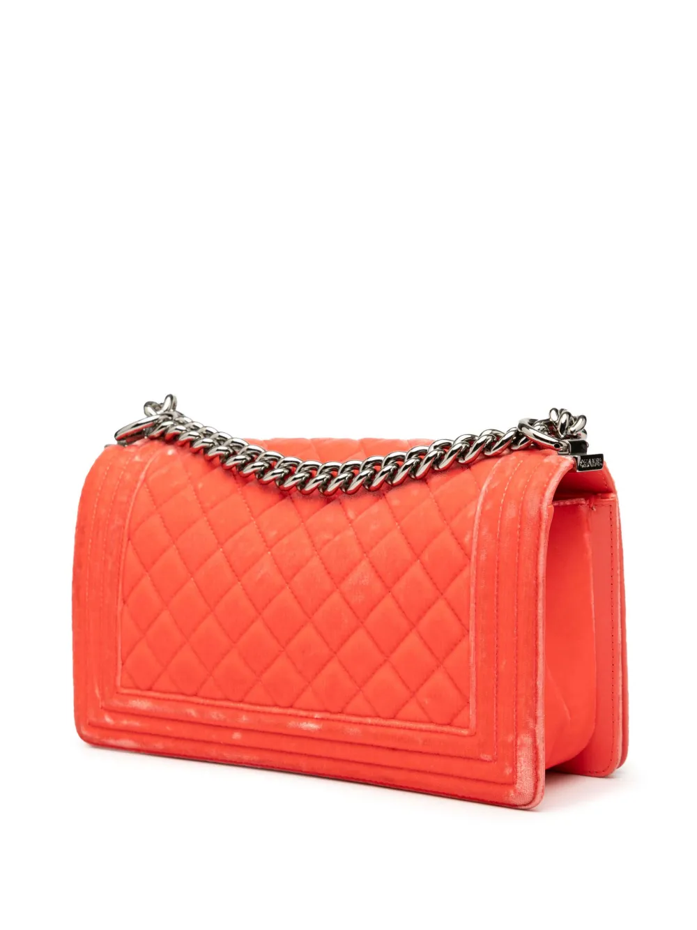 Pre-owned Chanel 2015-2016 Old Medium Quilted Velvet Boy Flap Crossbody Bag In Orange